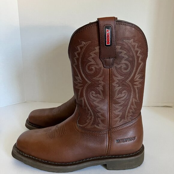Rocky Original Pull On Mens Size 8 Brown Western Cowboy Work Boot Water Proof. - Picture 4 of 11